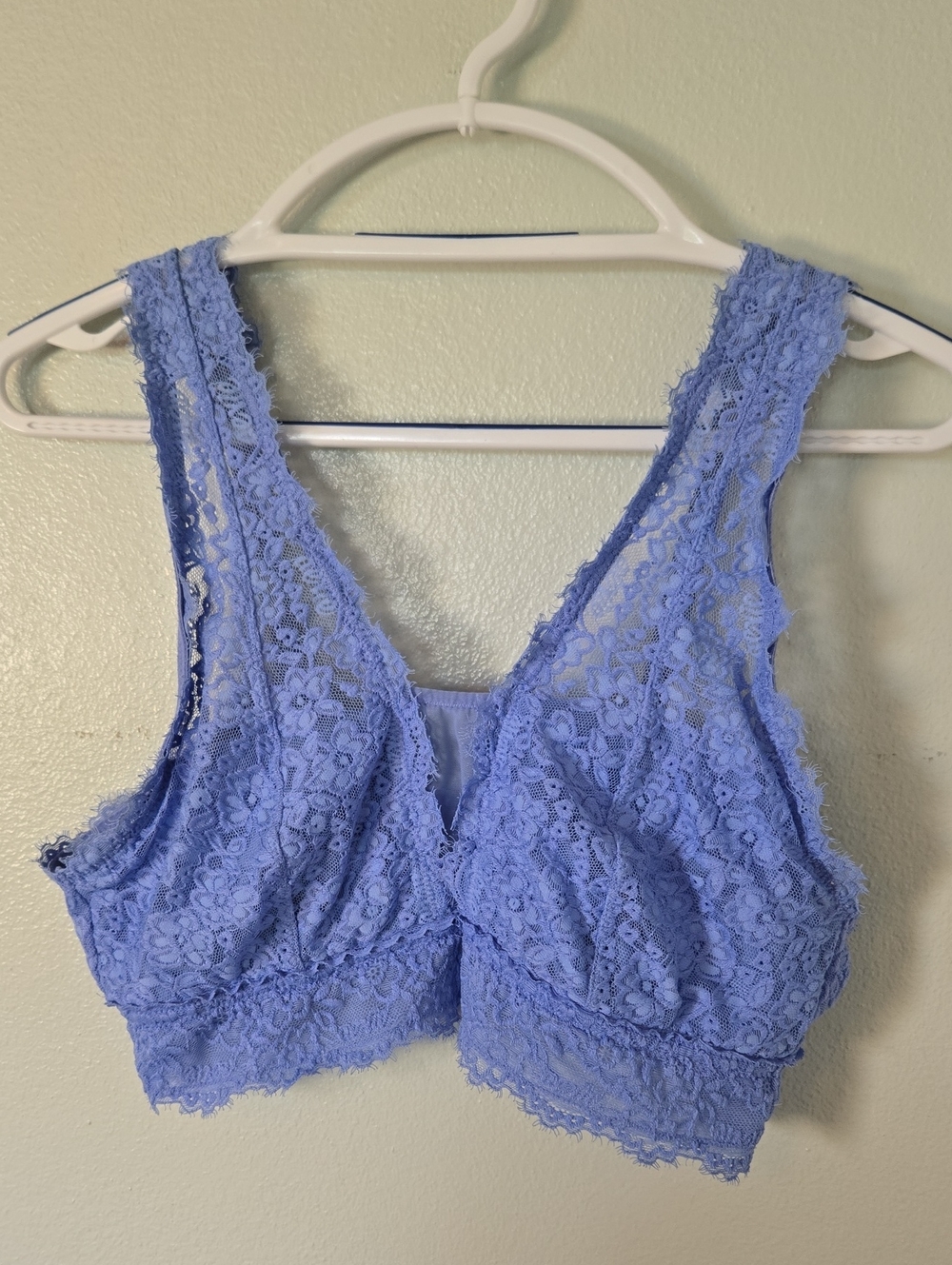 Aerie | Blue Eyelash Lace Plunge Bralette Size XL - Picture 4 of 13